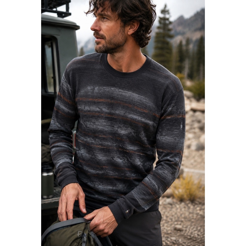 Smartwool Intraknit 200 Wool Blend Base Layer Crewneck Striped Gray L
